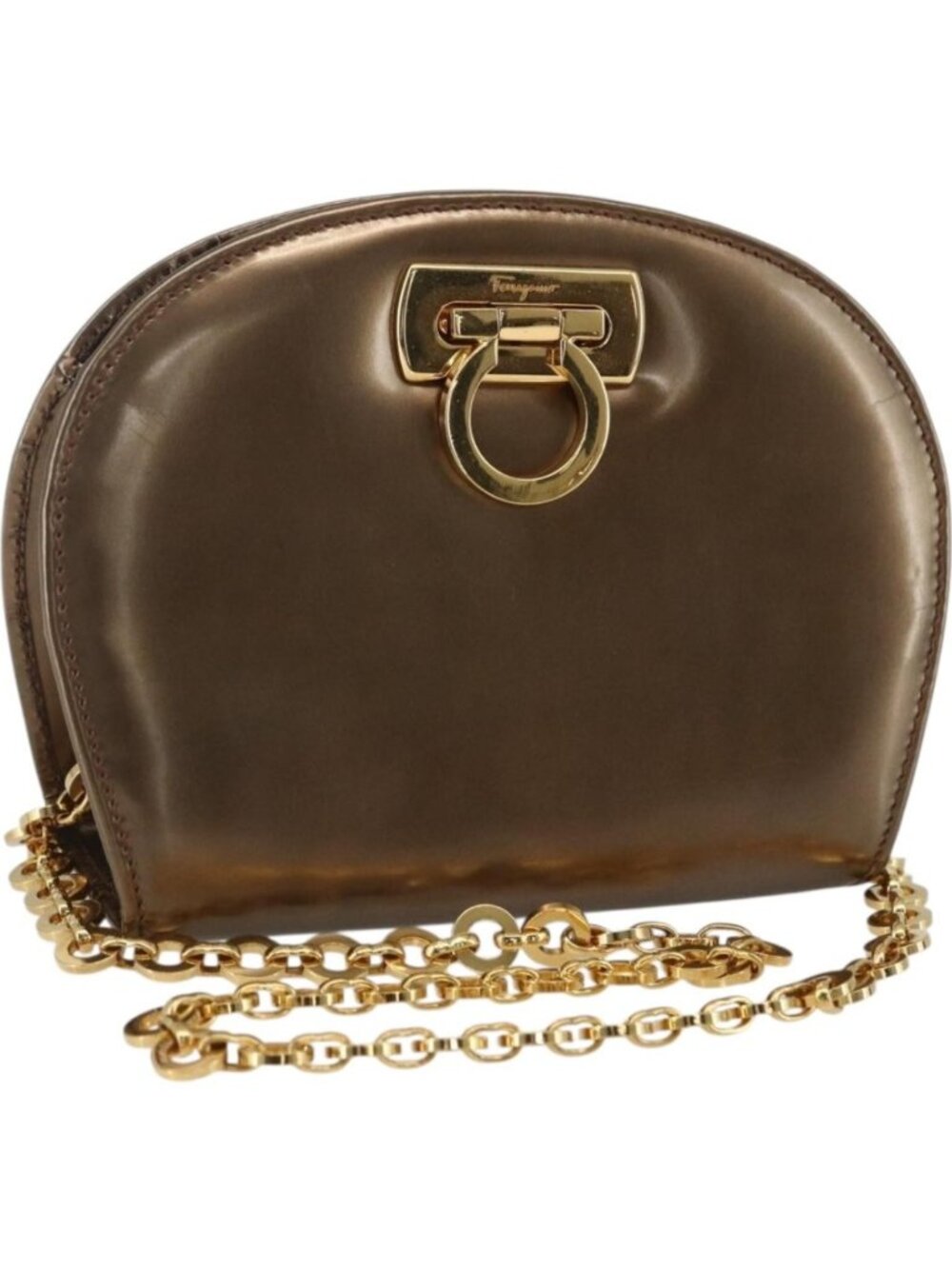 Salvatore Ferragamo Chain Gancini Shoulder Bag Patent leather Gold